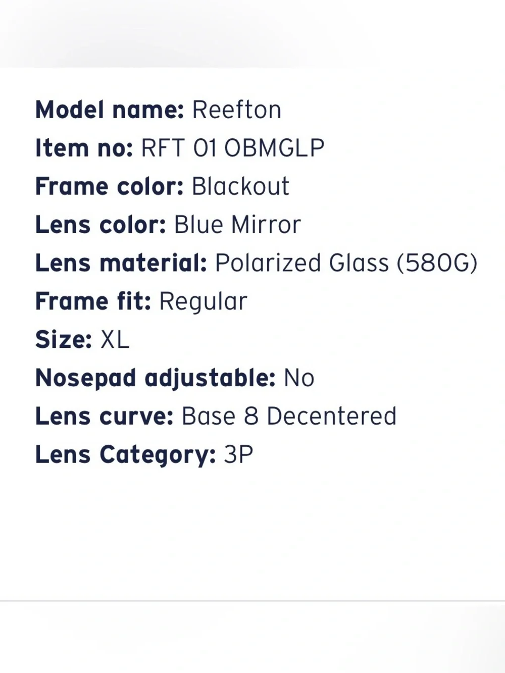 Costa Del Mar Reefton XL Polarized Sunglasses Blue Mirror Lens Black Frame